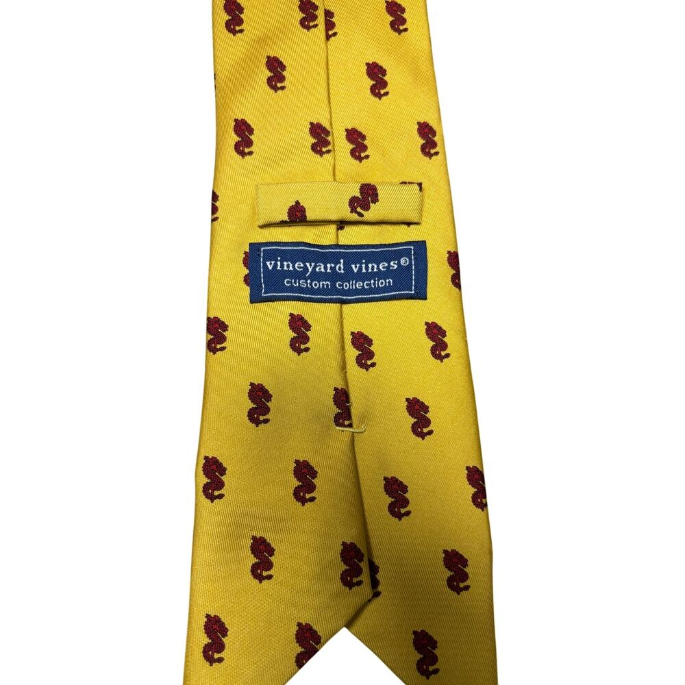 Vineyard Vines Tie Yellow Silk Dragon Print Custom Collection Handmade Men USA - Picture 4 of 8